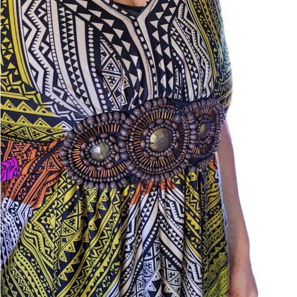 ICE Colorful Tribal Aztec Beaded Midi Dress Womens XS Sleeveless Vacation Boho - Picture 7 of 10